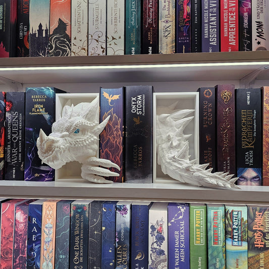 Book Nook Eisdrache Weiß Set/Einzeln | 3D Druck | Buchstütze | Dekoration Bücherregal