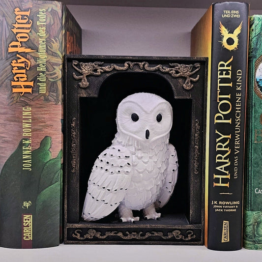 Book Nook Schneeeule Gold | 3D Druck | Buchstütze | Dekoration Bücherregal