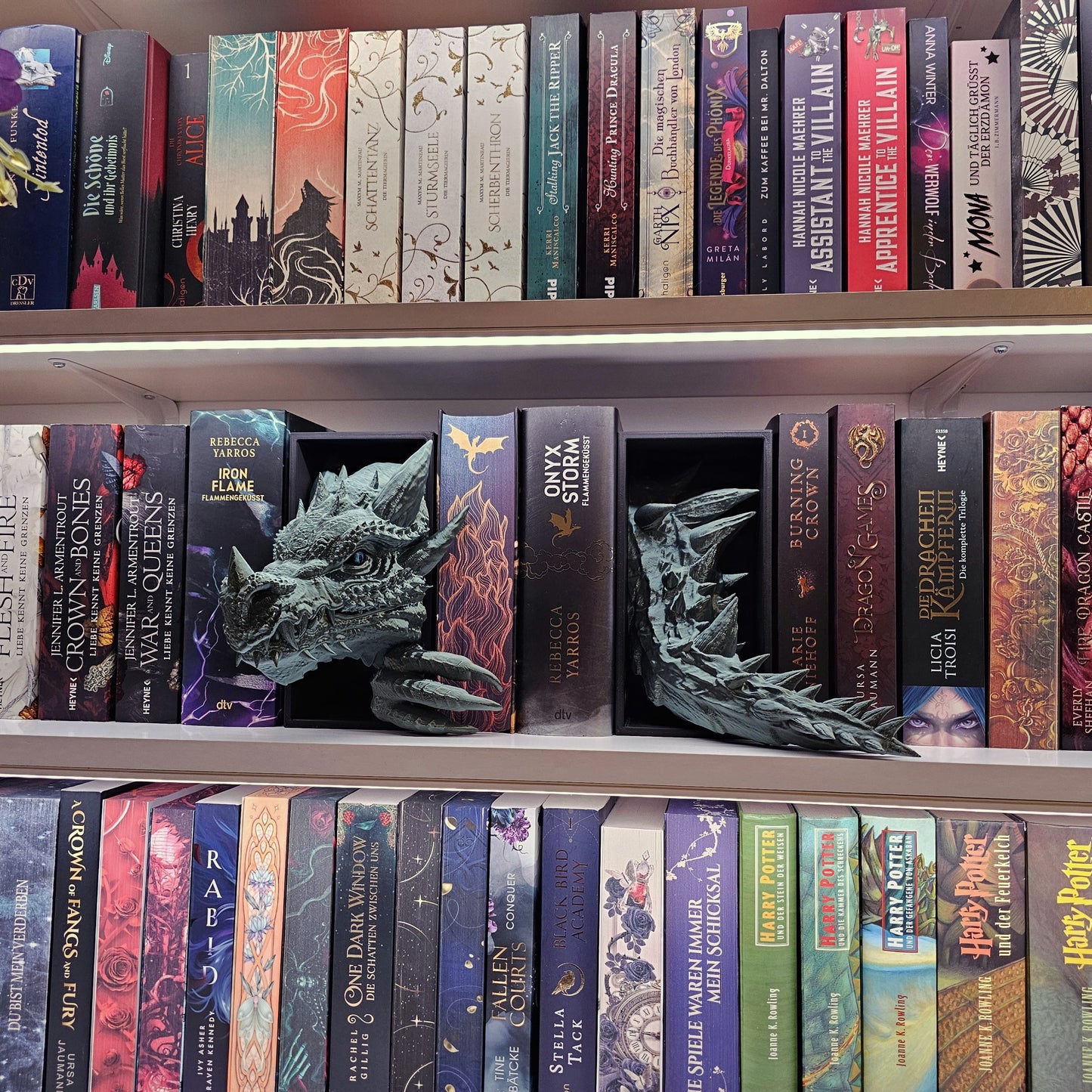 Book Nook Drache Grün Bronze glänzend Set/Einzeln | 3D Druck | Buchstütze | Dekoration Bücherregal