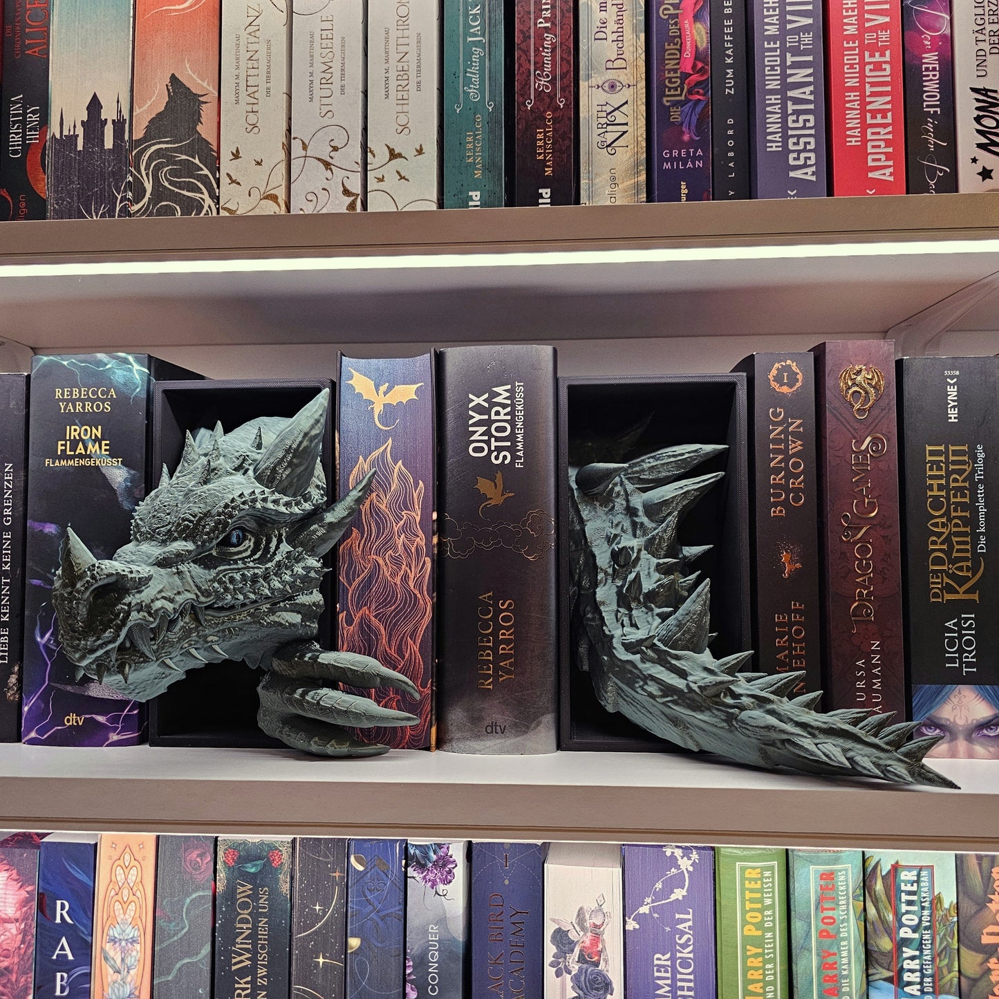 Book Nook Drache Grün Bronze glänzend Set/Einzeln | 3D Druck | Buchstütze | Dekoration Bücherregal