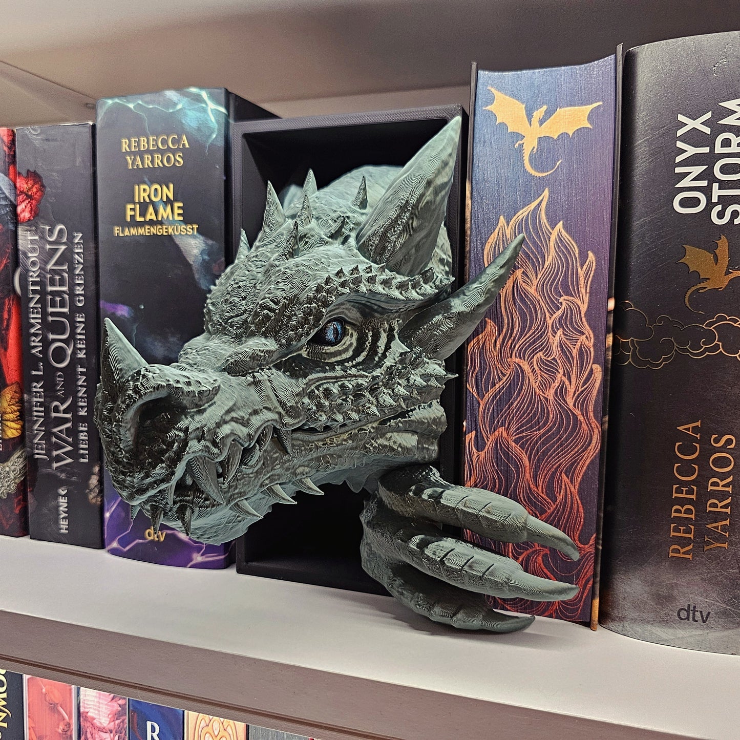Book Nook Drache Grün Bronze glänzend Set/Einzeln | 3D Druck | Buchstütze | Dekoration Bücherregal