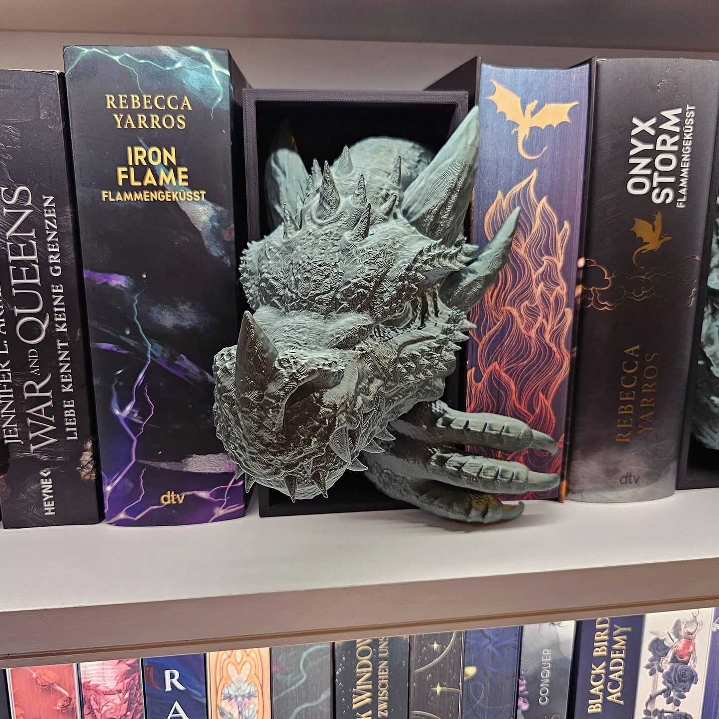 Book Nook Drache Grün Bronze glänzend Set/Einzeln | 3D Druck | Buchstütze | Dekoration Bücherregal