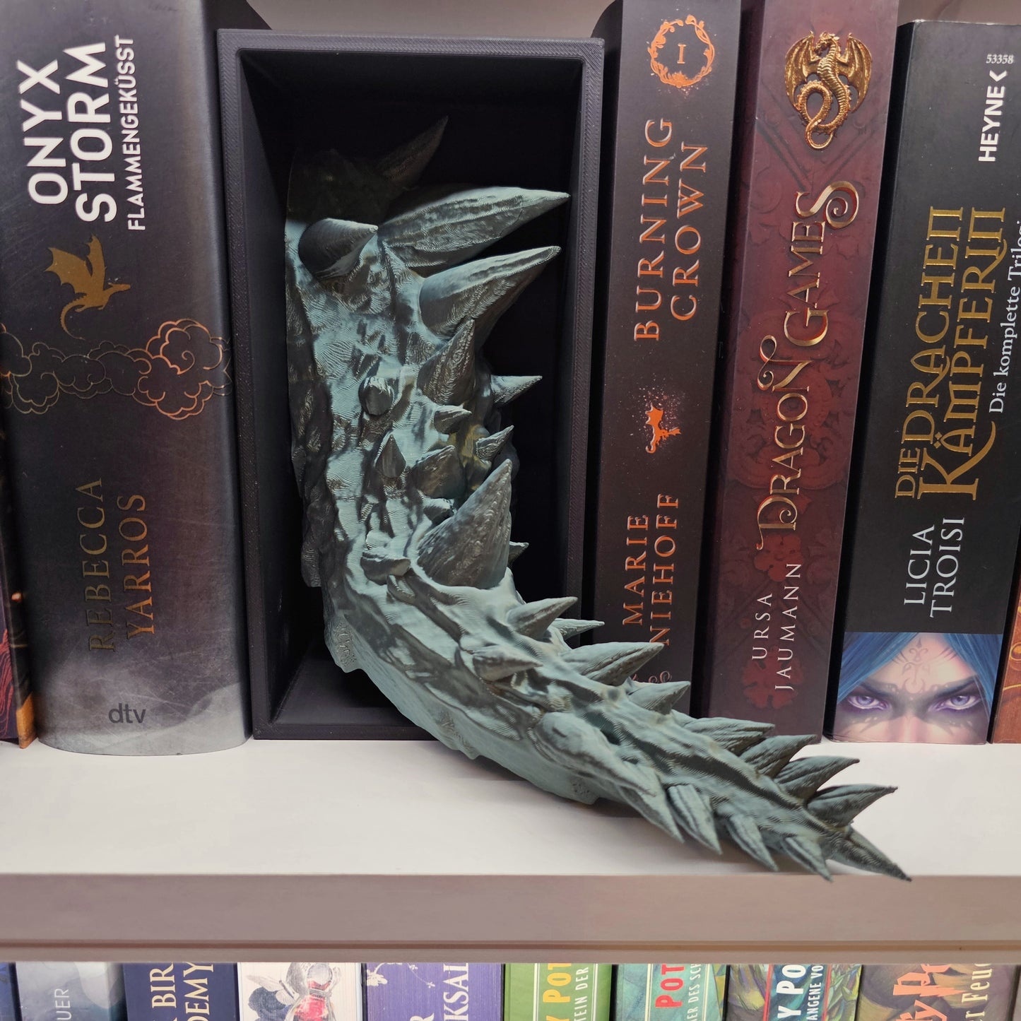 Book Nook Drache Grün Bronze glänzend Set/Einzeln | 3D Druck | Buchstütze | Dekoration Bücherregal