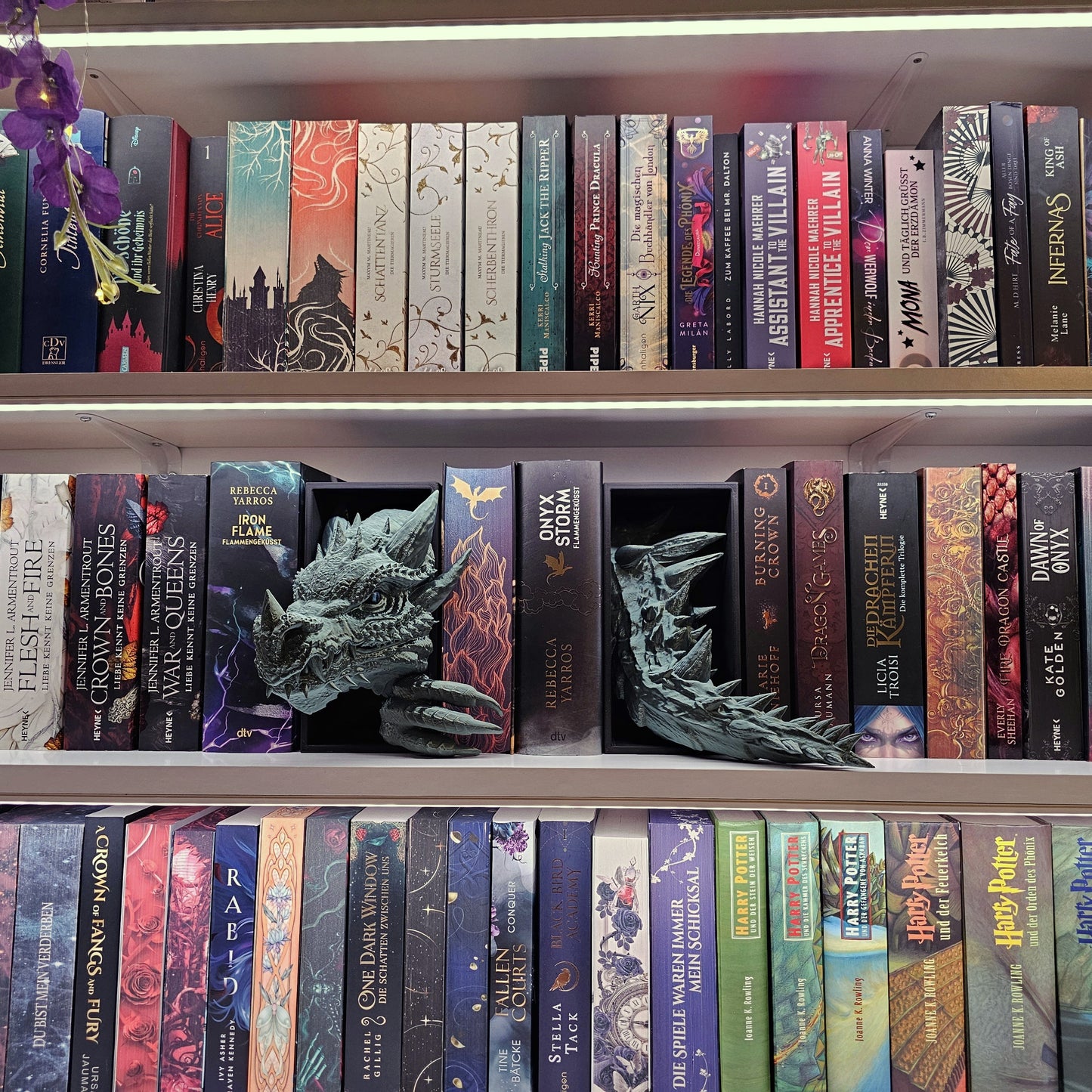 Book Nook Drache Grün Bronze glänzend Set/Einzeln | 3D Druck | Buchstütze | Dekoration Bücherregal
