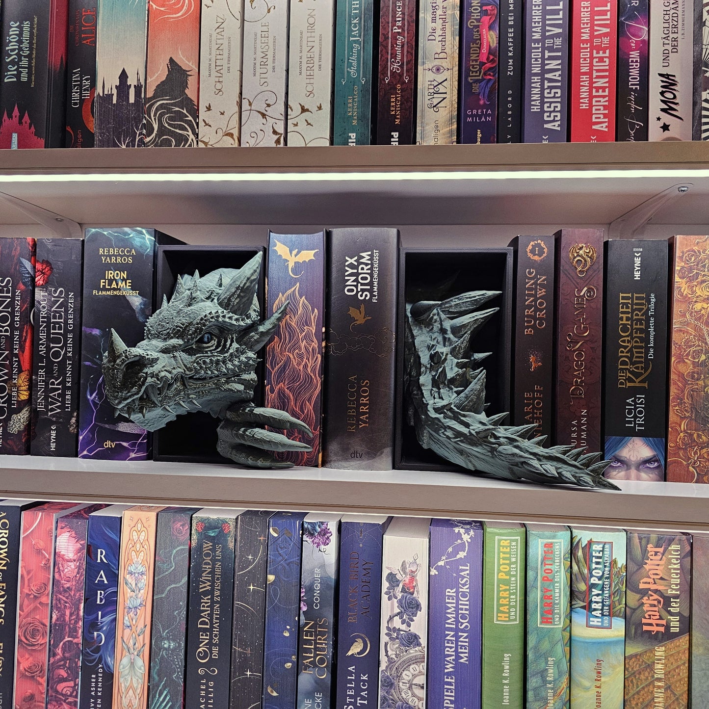 Book Nook Drache Grün Bronze glänzend Set/Einzeln | 3D Druck | Buchstütze | Dekoration Bücherregal