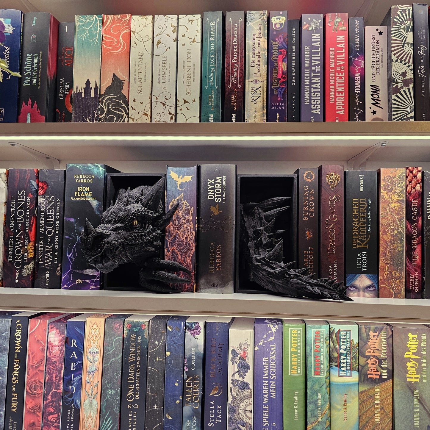 Book Nook Drache Schwarz Set/Einzeln | 3D Druck | Buchstütze | Dekoration Bücherregal