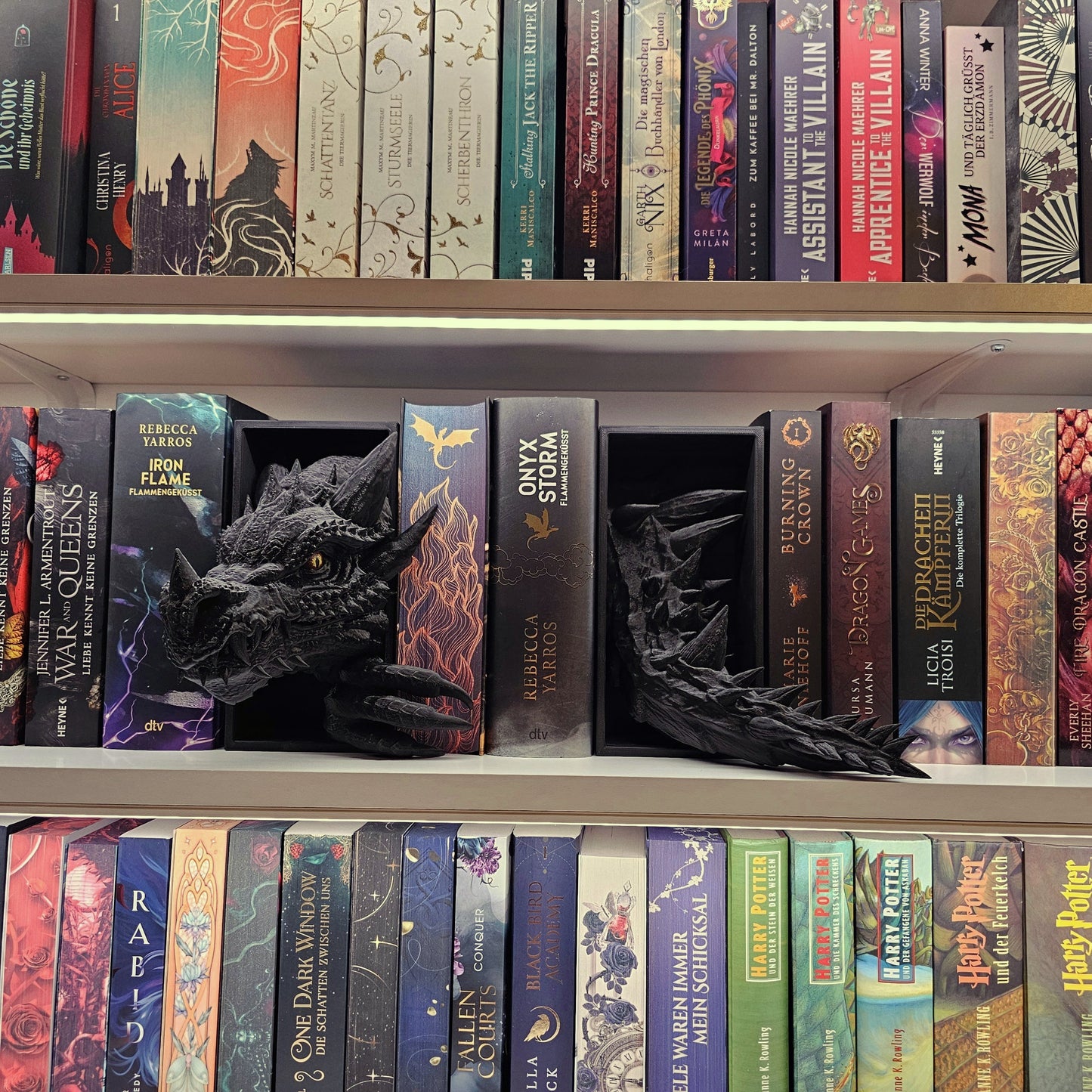 Book Nook Drache Schwarz Set/Einzeln | 3D Druck | Buchstütze | Dekoration Bücherregal