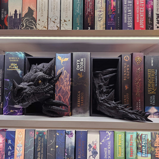 Book Nook Drache Schwarz Set/Einzeln | 3D Druck | Buchstütze | Dekoration Bücherregal
