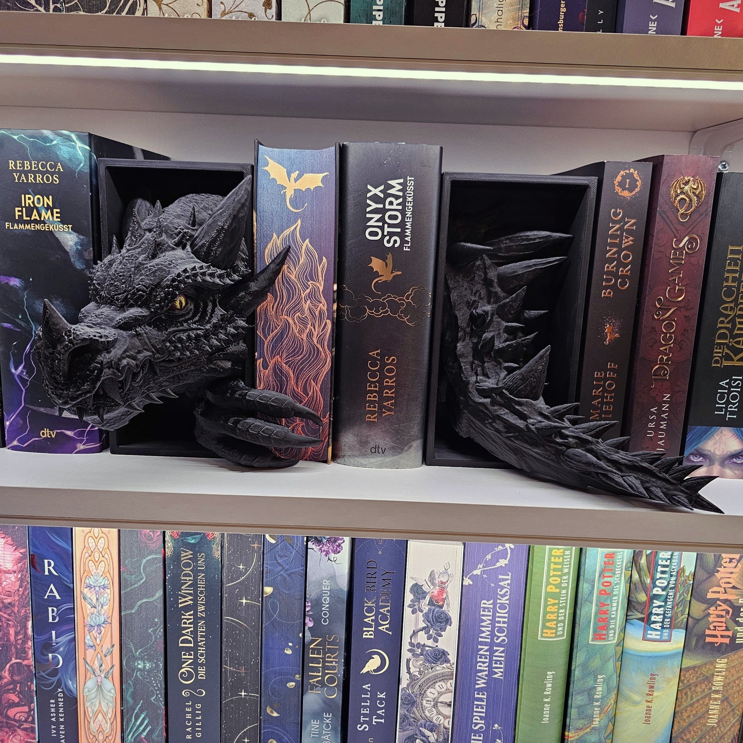 Book Nook Drache Schwarz Set/Einzeln | 3D Druck | Buchstütze | Dekoration Bücherregal