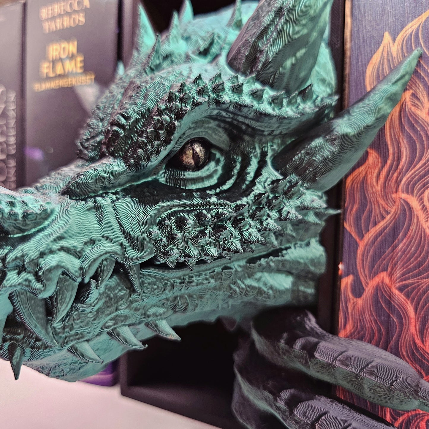 Book Nook Drache Grün/Schwarz glänzend Set/Einzeln | 3D Druck | Buchstütze | Dekoration Bücherregal