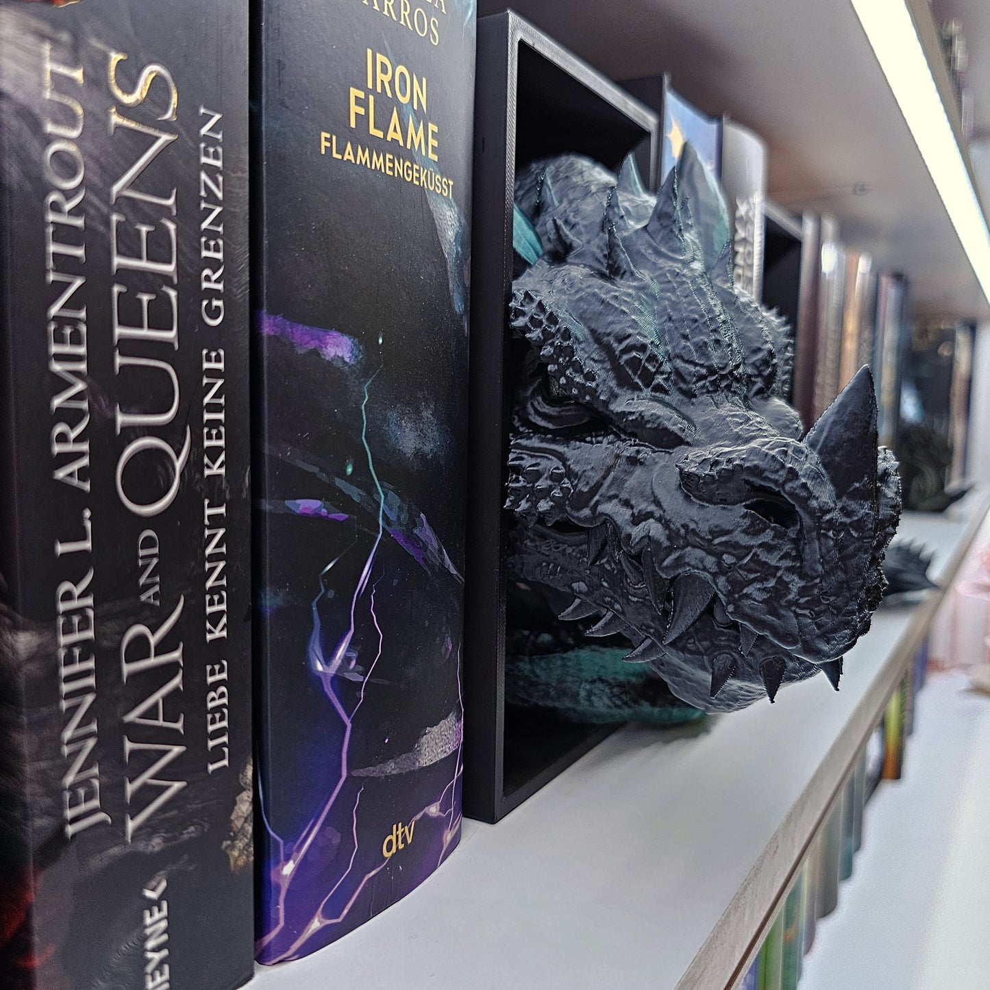 Book Nook Drache Grün/Schwarz glänzend Set/Einzeln | 3D Druck | Buchstütze | Dekoration Bücherregal