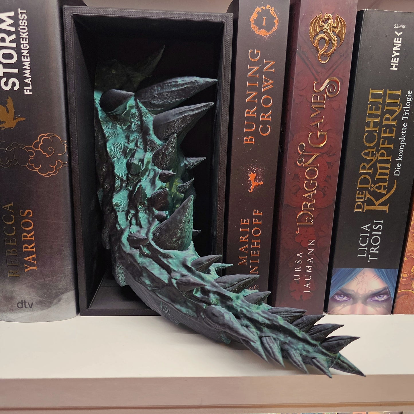 Book Nook Drache Grün/Schwarz glänzend Set/Einzeln | 3D Druck | Buchstütze | Dekoration Bücherregal