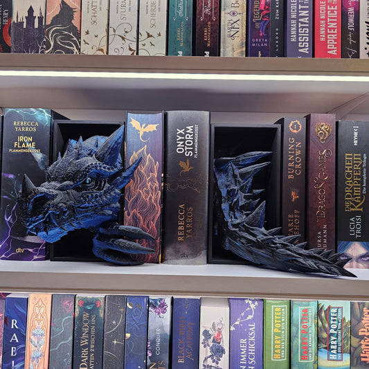 Book Nook Drache Blau/Schwarz glänzend Set/Einzeln | 3D Druck | Buchstütze | Dekoration Bücherregal