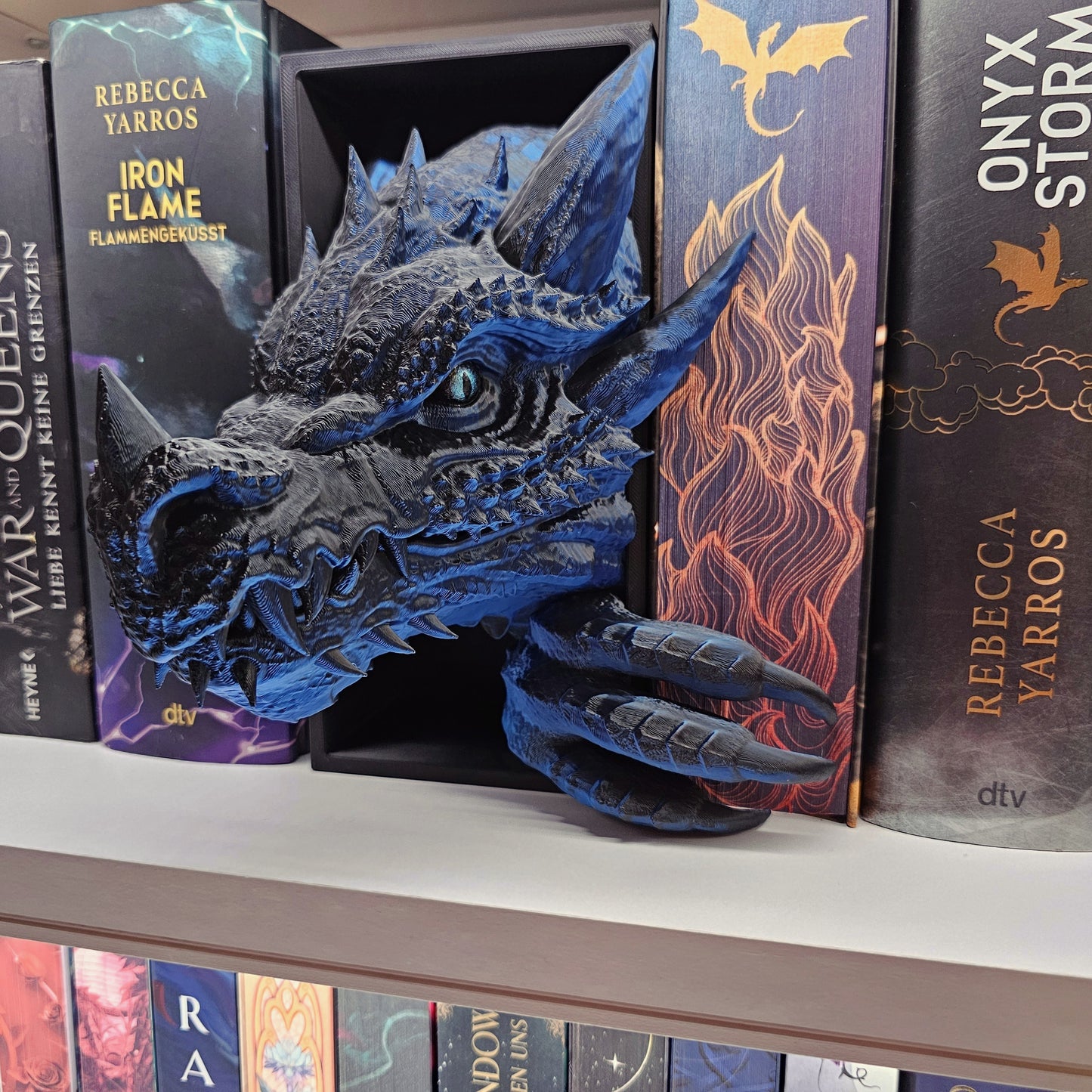 Book Nook Drache Blau/Schwarz glänzend Set/Einzeln | 3D Druck | Buchstütze | Dekoration Bücherregal