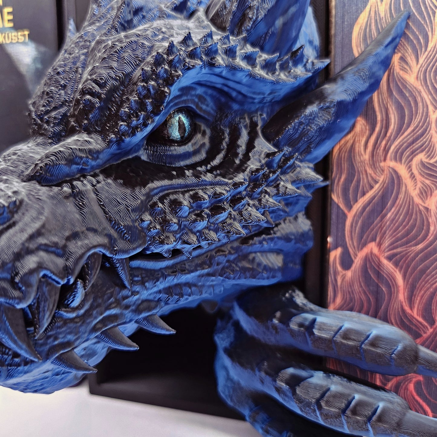Book Nook Drache Blau/Schwarz glänzend Set/Einzeln | 3D Druck | Buchstütze | Dekoration Bücherregal