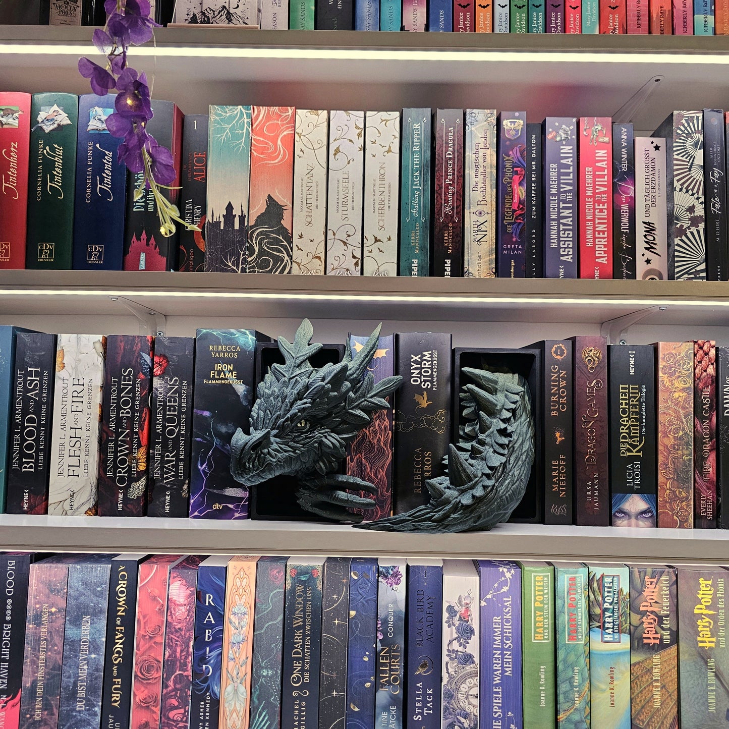 Book Nook Forest Dragon Green with Gold Glitter Set/Single | 3D Print | Bookend | Bookshelf Decoration