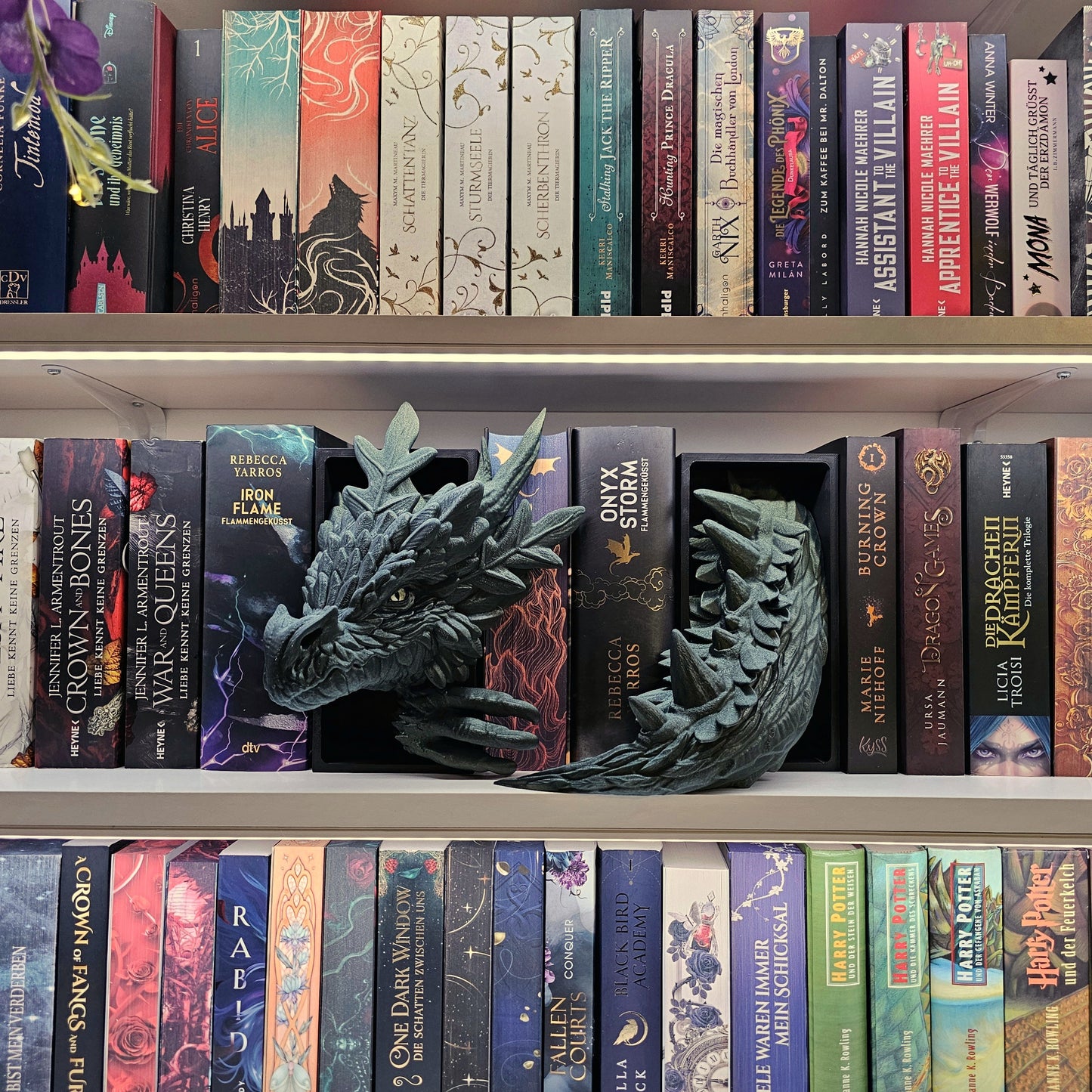 Book Nook Forest Dragon Green with Gold Glitter Set/Single | 3D Print | Bookend | Bookshelf Decoration