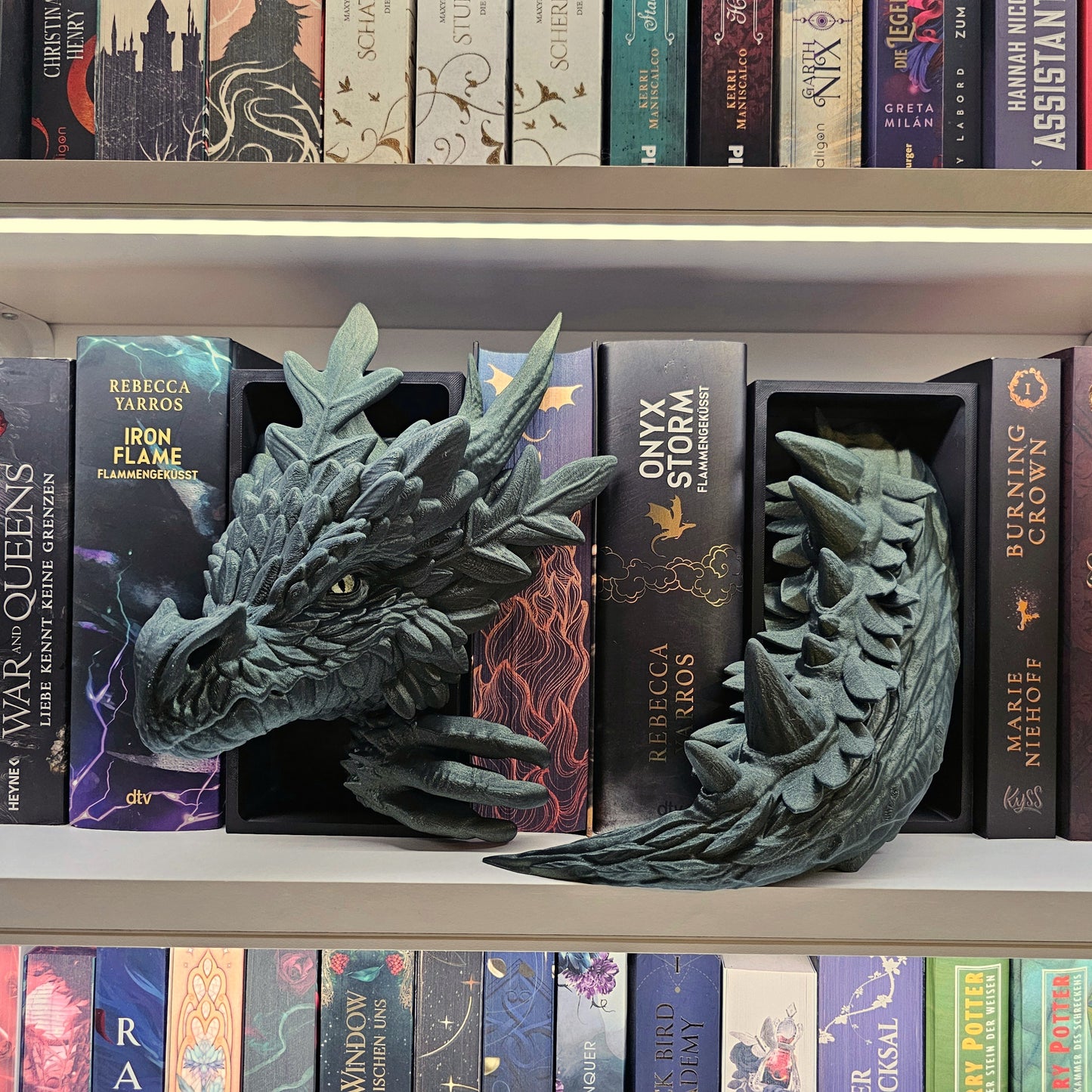 Book Nook Forest Dragon Green with Gold Glitter Set/Single | 3D Print | Bookend | Bookshelf Decoration