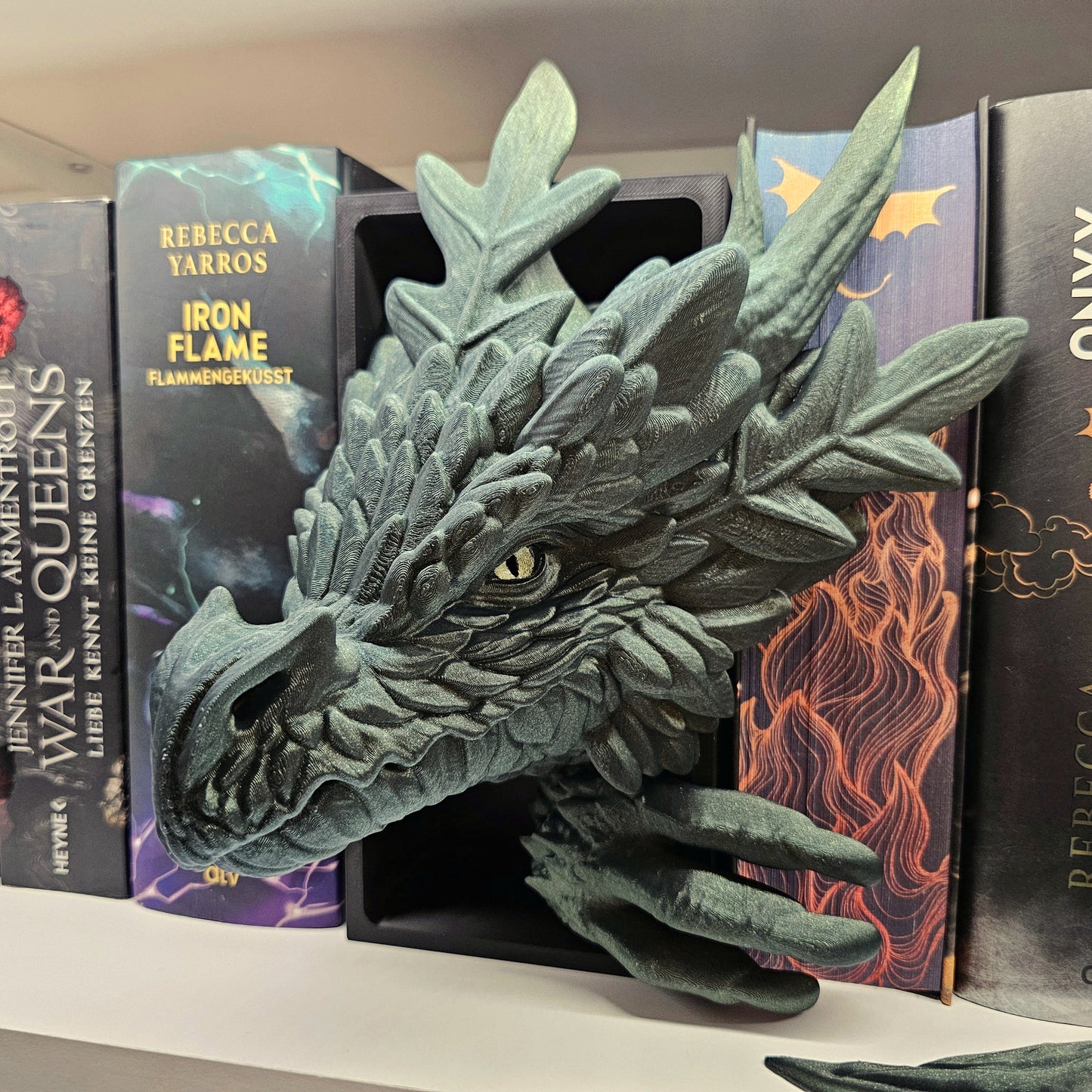 Book Nook Forest Dragon Green with Gold Glitter Set/Single | 3D Print | Bookend | Bookshelf Decoration