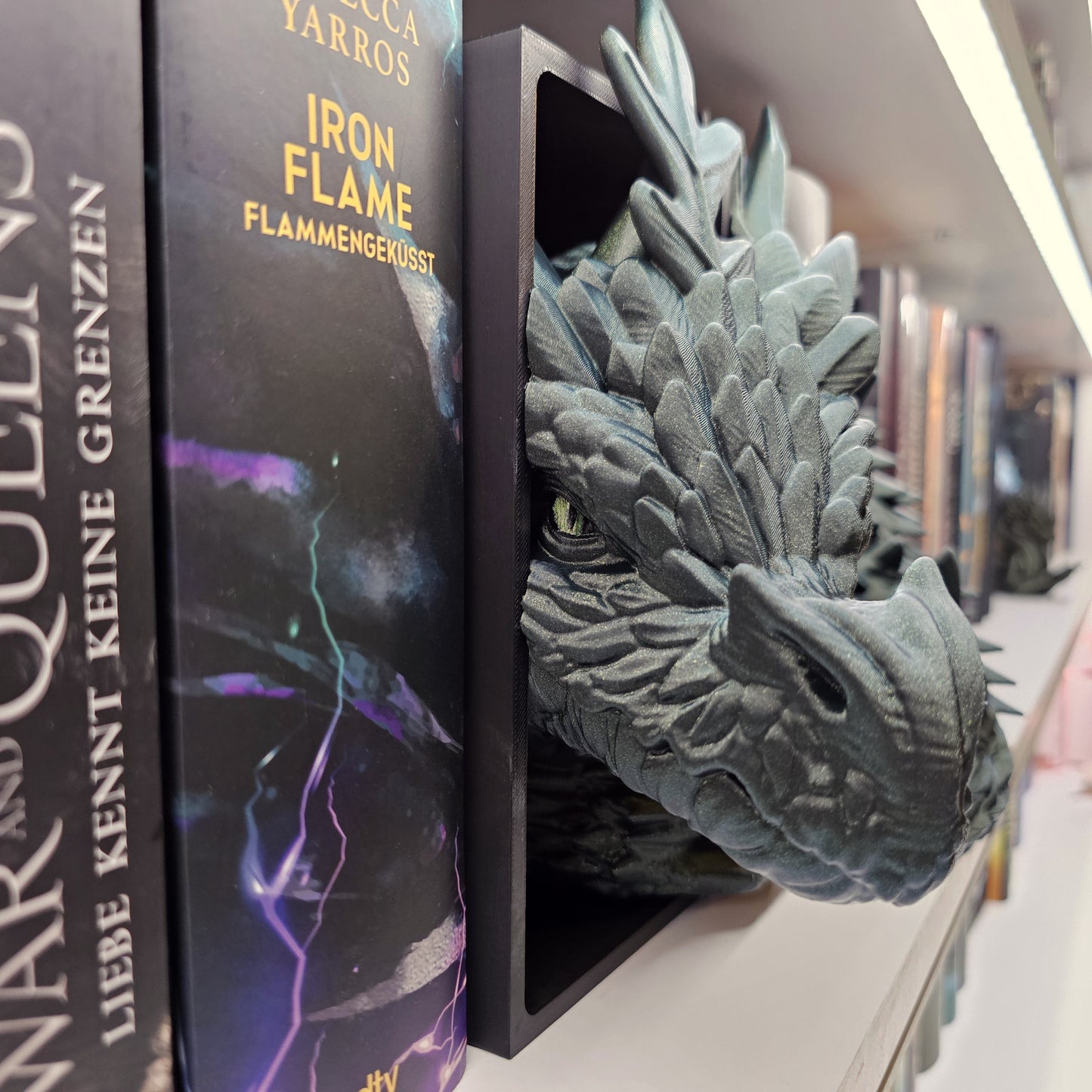 Book Nook Forest Dragon Green with Gold Glitter Set/Single | 3D Print | Bookend | Bookshelf Decoration