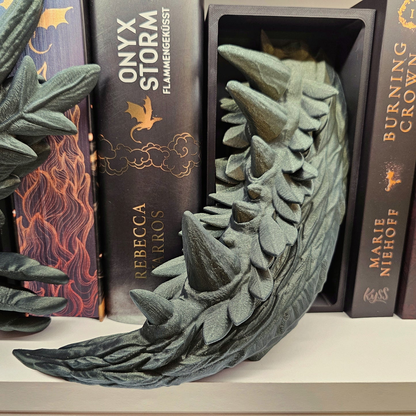 Book Nook Forest Dragon Green with Gold Glitter Set/Single | 3D Print | Bookend | Bookshelf Decoration