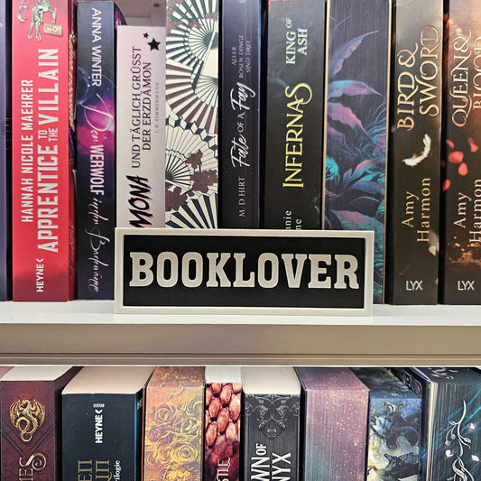 Regalschild Booklover Schwarz/Weiß | 3D Druck | Dekorative Leseschilder fürs Regal