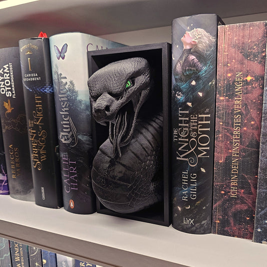 Book Nook Schlange Schwarz | 3D Druck | Buchstütze | Dekoration Bücherregal