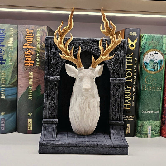 Book Nook Deer Black/White/Gold | 3D Print | Bookend | Bookshelf Decoration