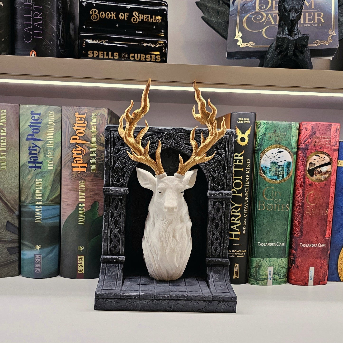 Book Nook Hirsch Schwarz/Weiß/Gold | 3D Druck | Buchstütze | Dekoration Bücherregal