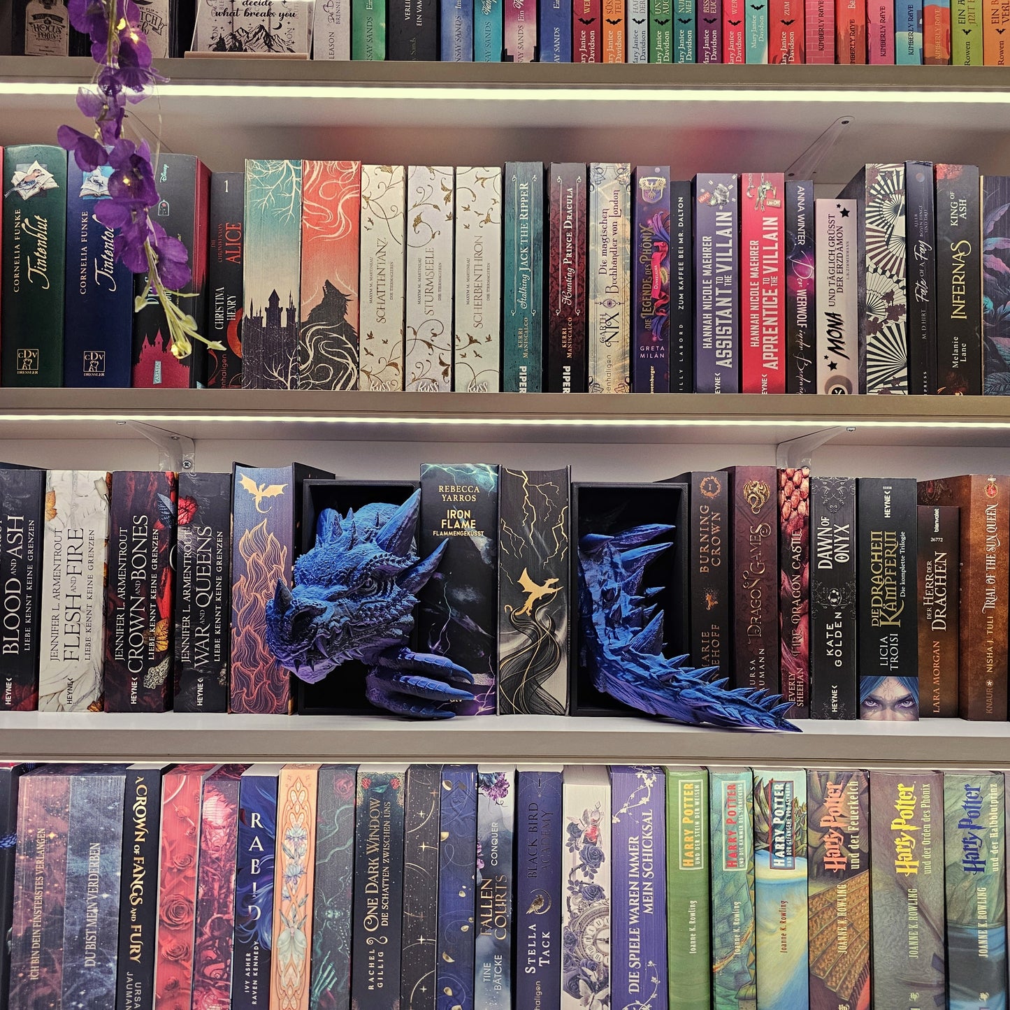 Book Nook Drache Blau/Lila/Schwarz  Set/Einzeln | 3D Druck | Buchstütze | Dekoration Bücherregal