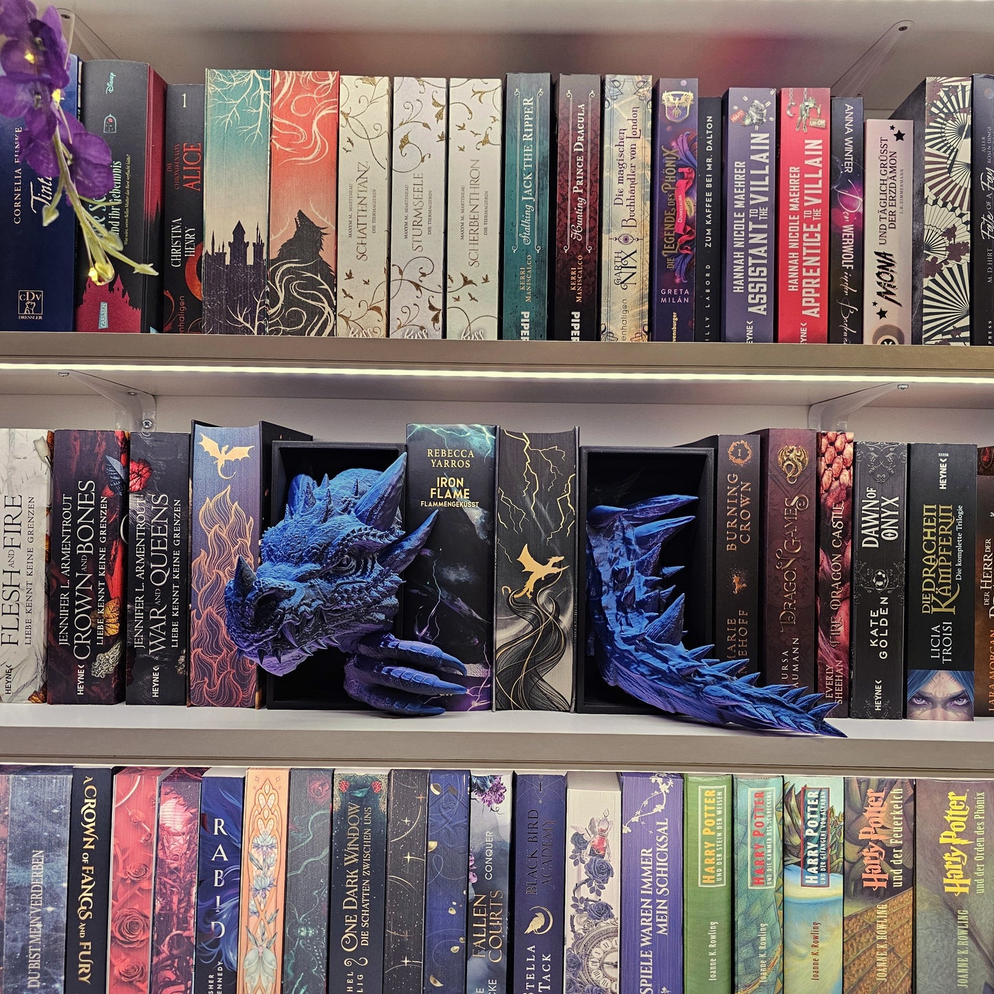 Book Nook Drache Blau/Lila/Schwarz  Set/Einzeln | 3D Druck | Buchstütze | Dekoration Bücherregal