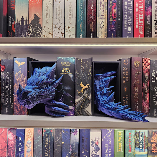 Book Nook Drache Blau/Lila/Schwarz  Set/Einzeln | 3D Druck | Buchstütze | Dekoration Bücherregal