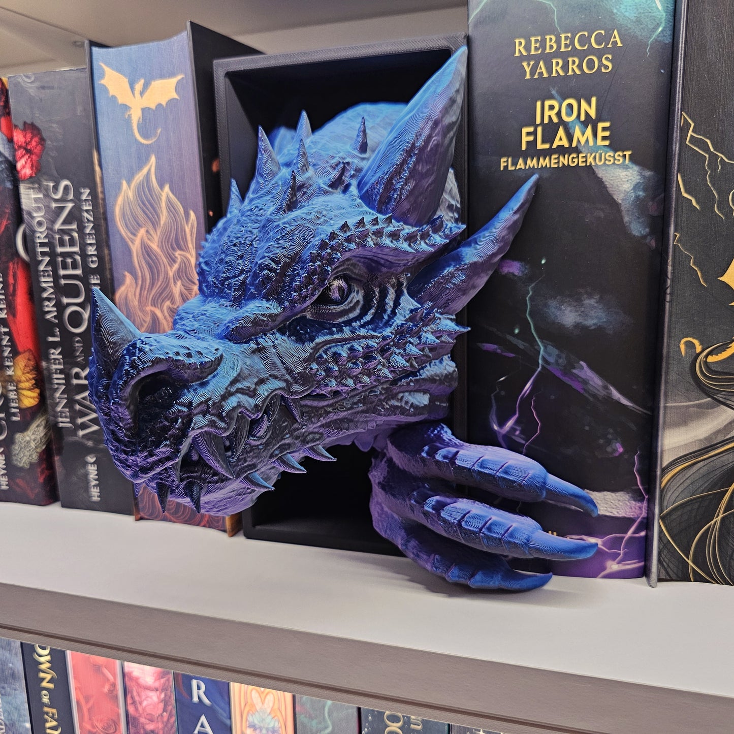 Book Nook Drache Blau/Lila/Schwarz  Set/Einzeln | 3D Druck | Buchstütze | Dekoration Bücherregal
