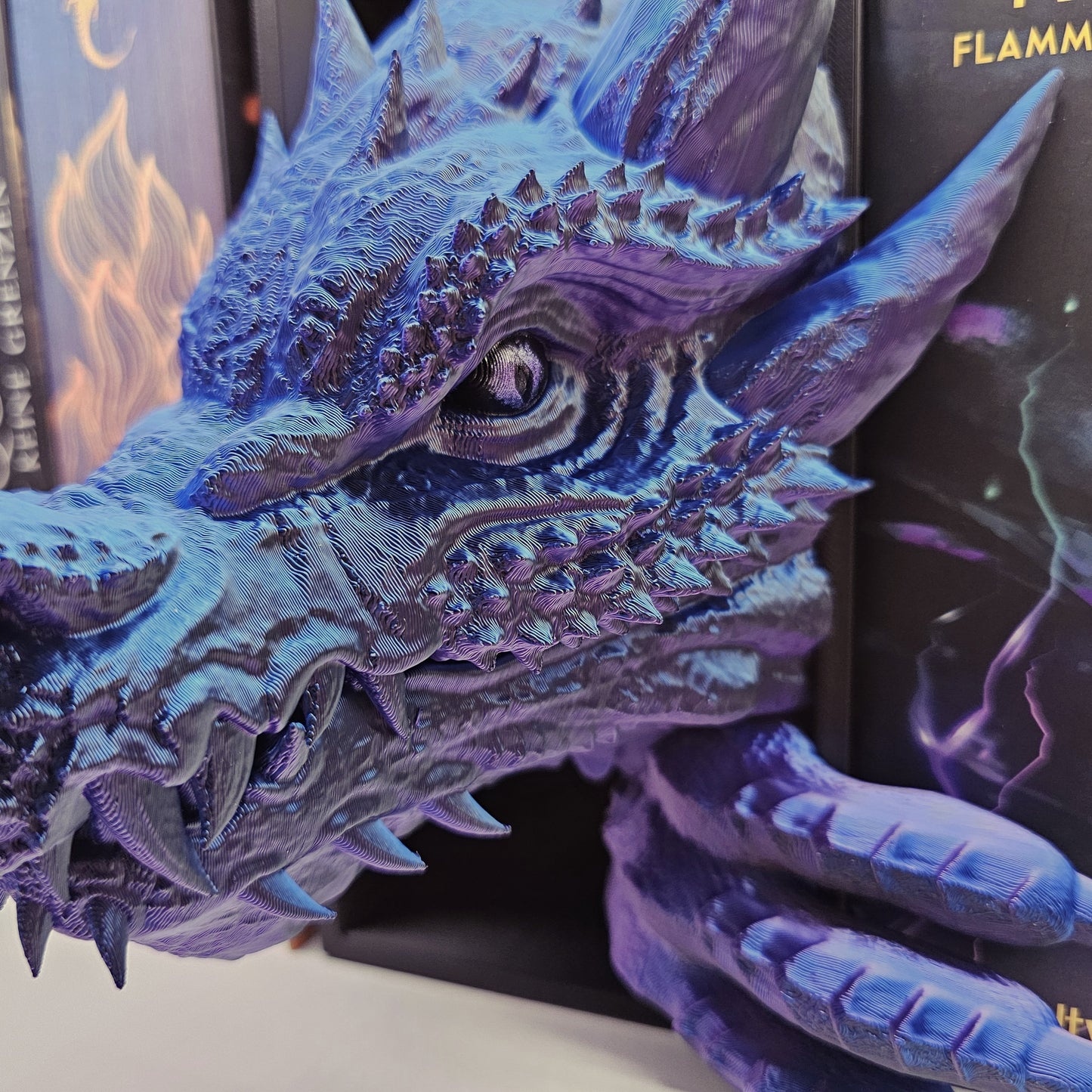 Book Nook Drache Blau/Lila/Schwarz  Set/Einzeln | 3D Druck | Buchstütze | Dekoration Bücherregal