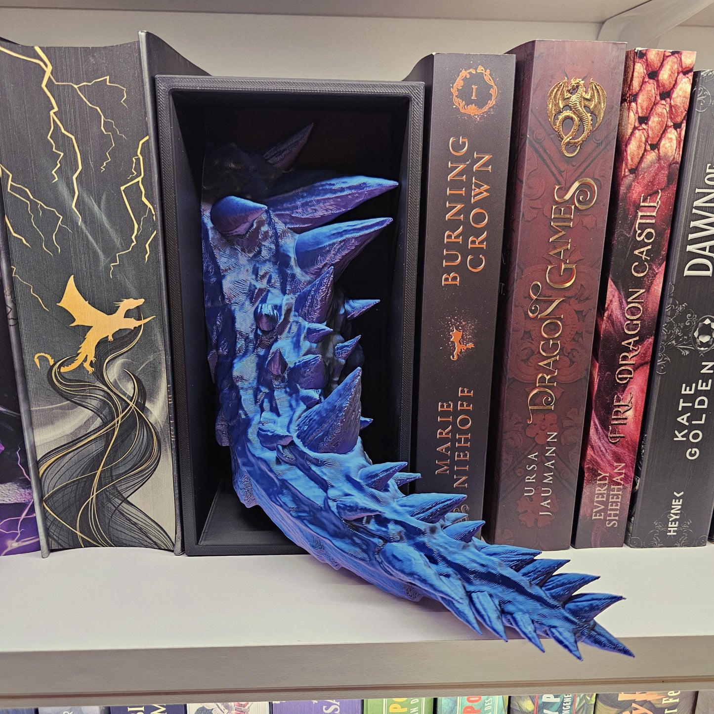 Book Nook Drache Blau/Lila/Schwarz  Set/Einzeln | 3D Druck | Buchstütze | Dekoration Bücherregal