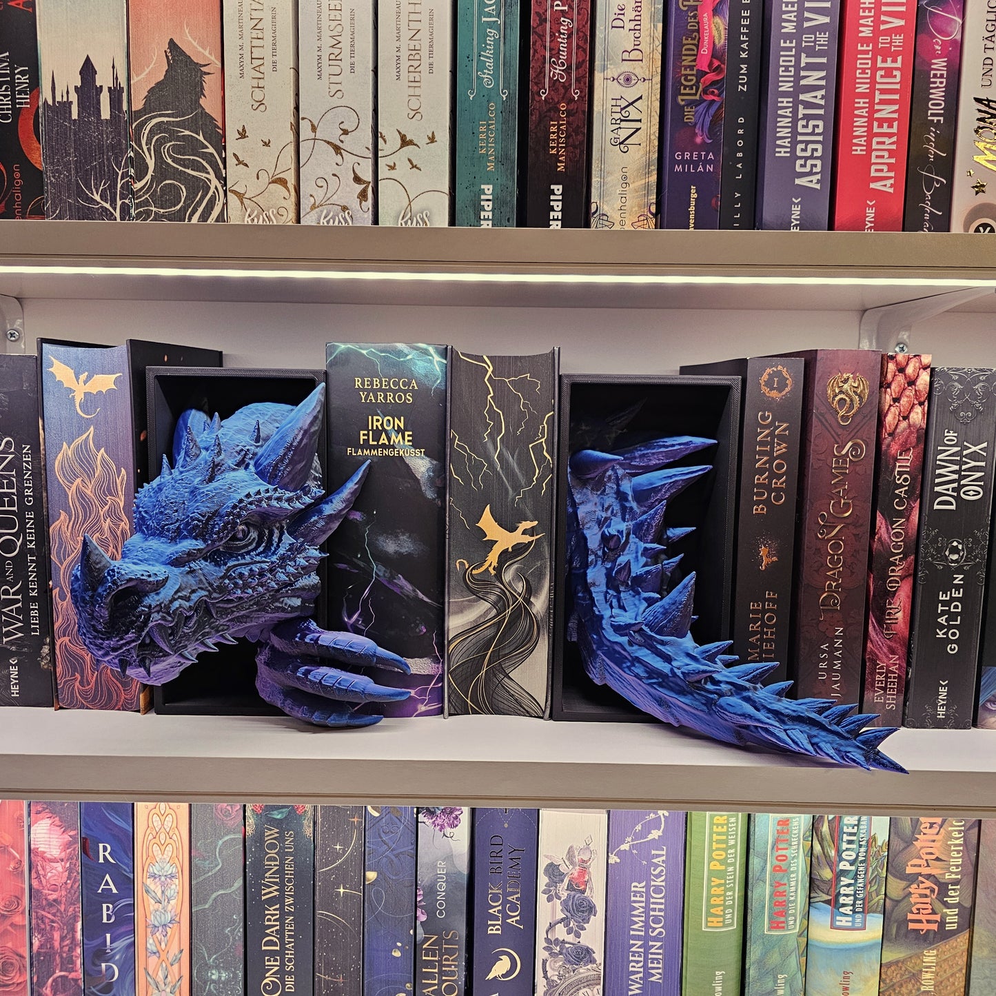 Book Nook Drache Blau/Lila/Schwarz  Set/Einzeln | 3D Druck | Buchstütze | Dekoration Bücherregal