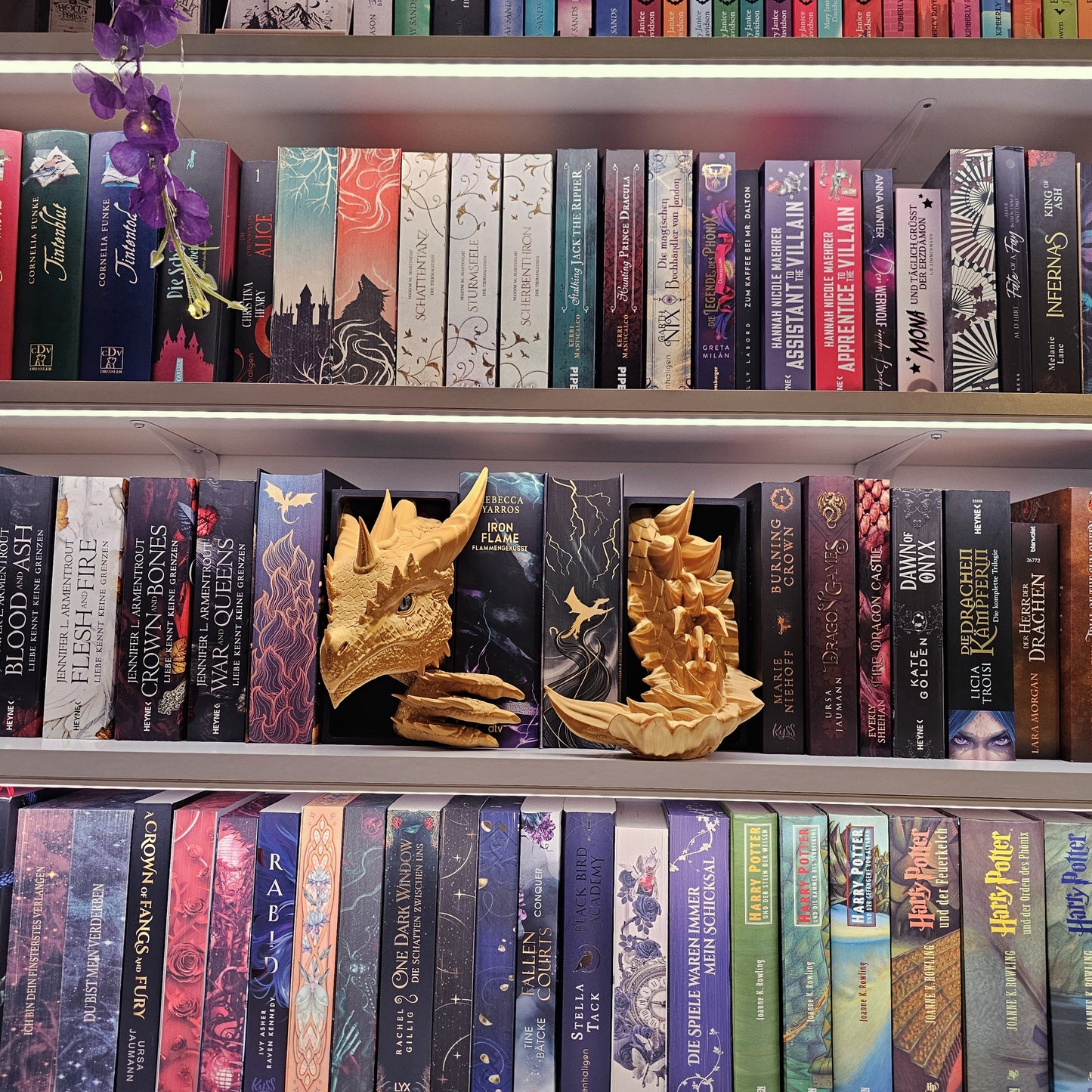 Book Nook Sonnendrache Gold glänzend Set/Einzeln | 3D Druck | Buchstütze | Dekoration Bücherregal