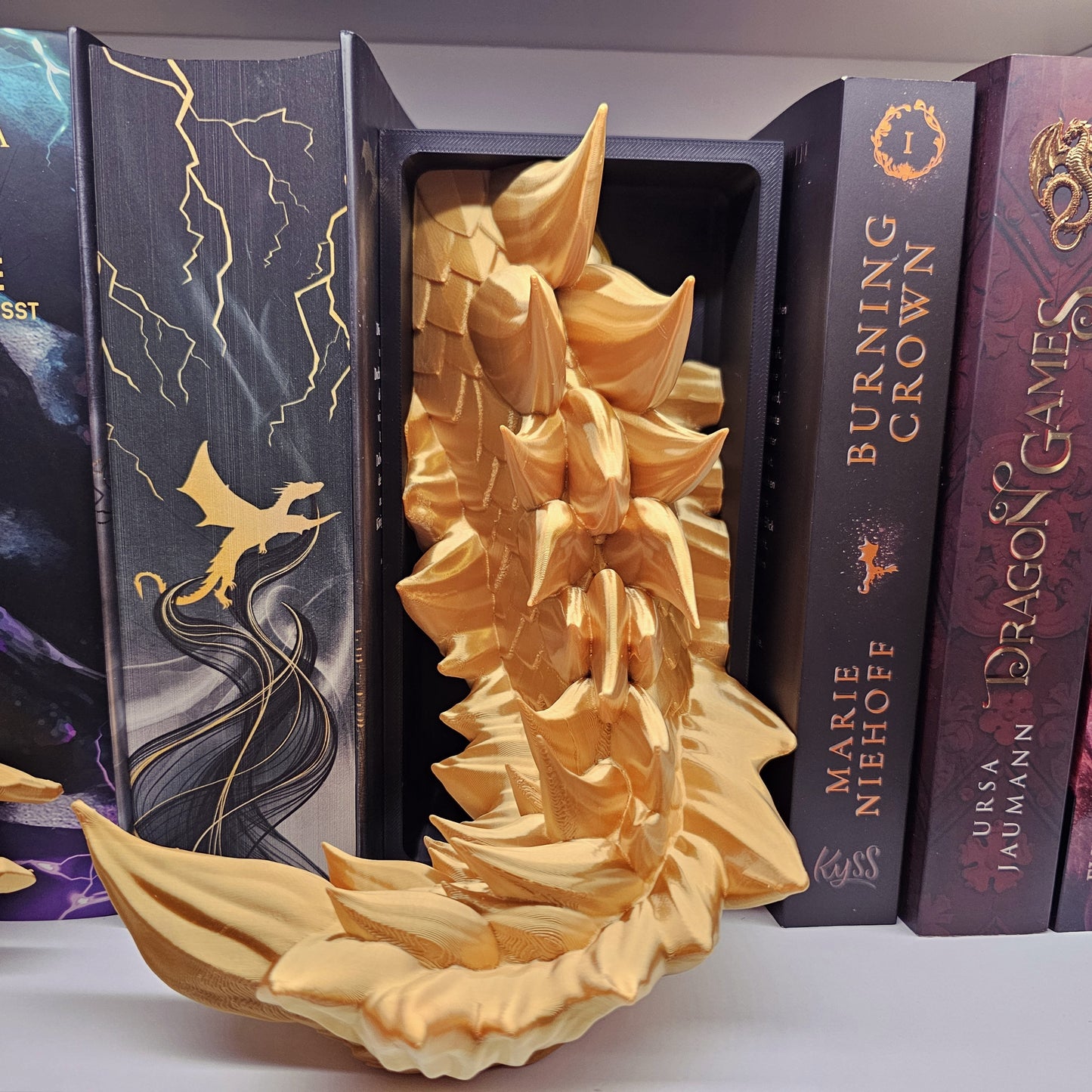 Book Nook Sun Dragon Gold Shimmer Set/Single | 3D Print | Bookend | Bookshelf Decoration