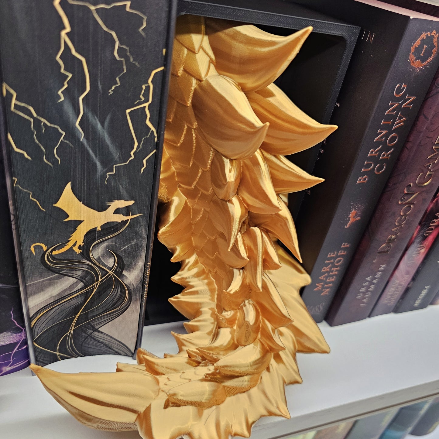 Book Nook Sun Dragon Gold Shimmer Set/Single | 3D Print | Bookend | Bookshelf Decoration