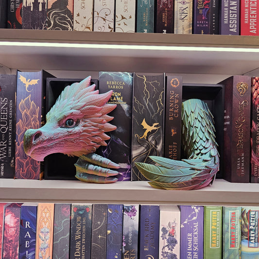 Book Nook Winddrache Multicolor glänzend Set/Einzeln | 3D Druck | Buchstütze | Dekoration Bücherregal