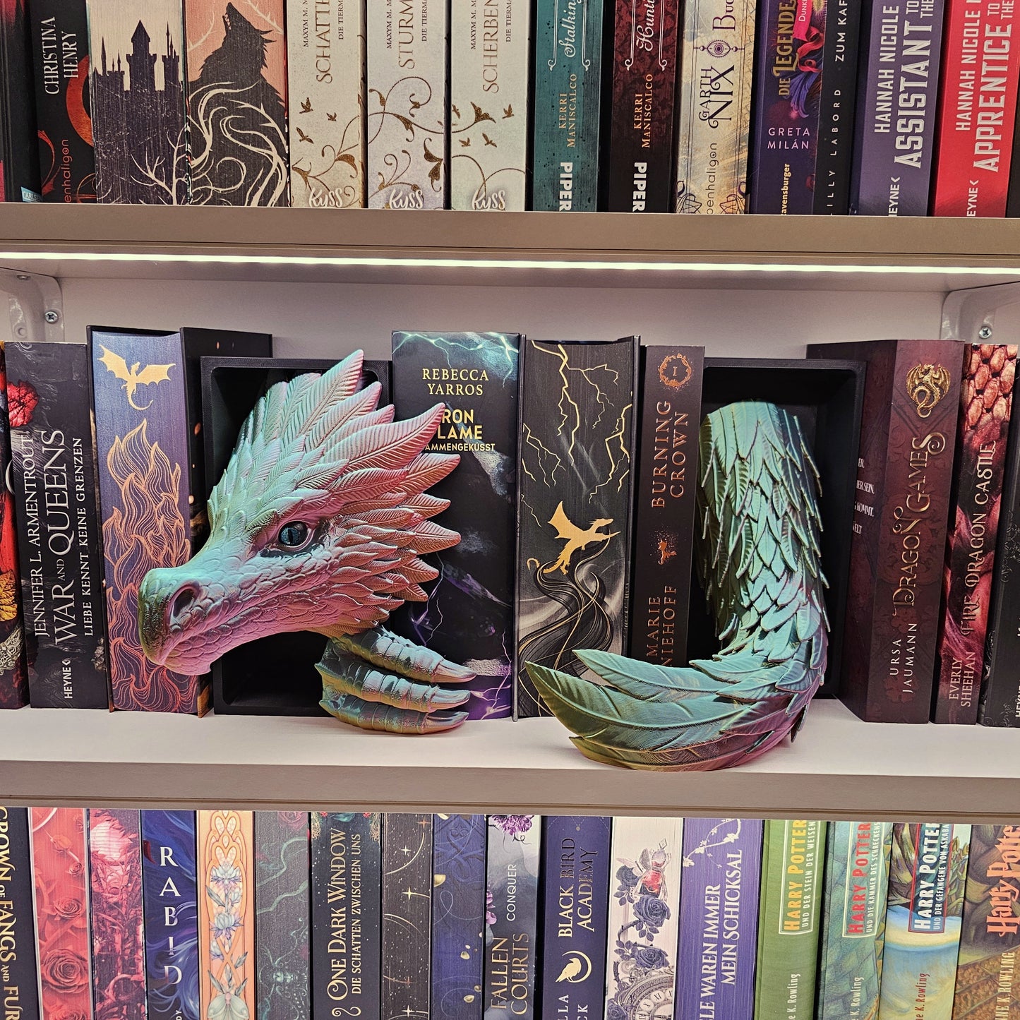 Book Nook Wind Dragon Multicolor glossy Set/Single | 3D Print | Bookend | Bookshelf Decoration