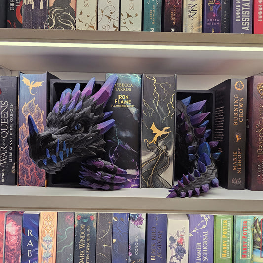 Book Nook Kristalldrache Schwarz Galaxy | 3D Druck | Buchstütze | Dekoration Bücherregal