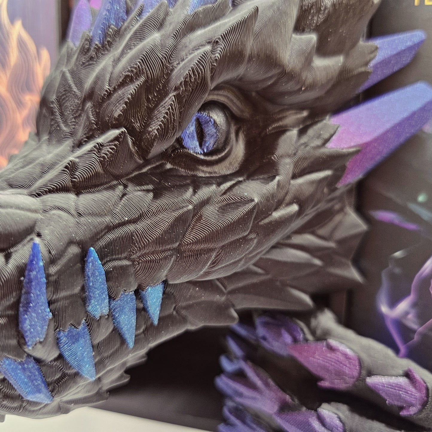 Book Nook Crystal Dragon Black Galaxy | 3D Print | Bookend | Bookshelf Decoration