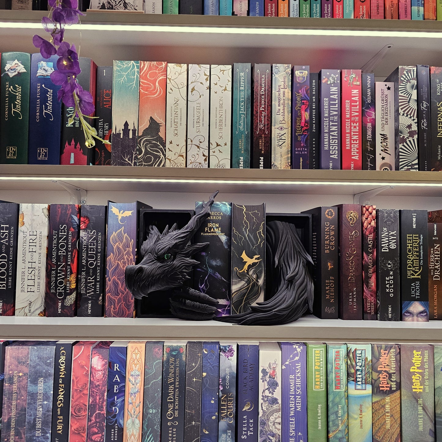 Book Nook Schattendrache Schwarz Set/Einzeln | 3D Druck | Buchstütze | Dekoration Bücherregal