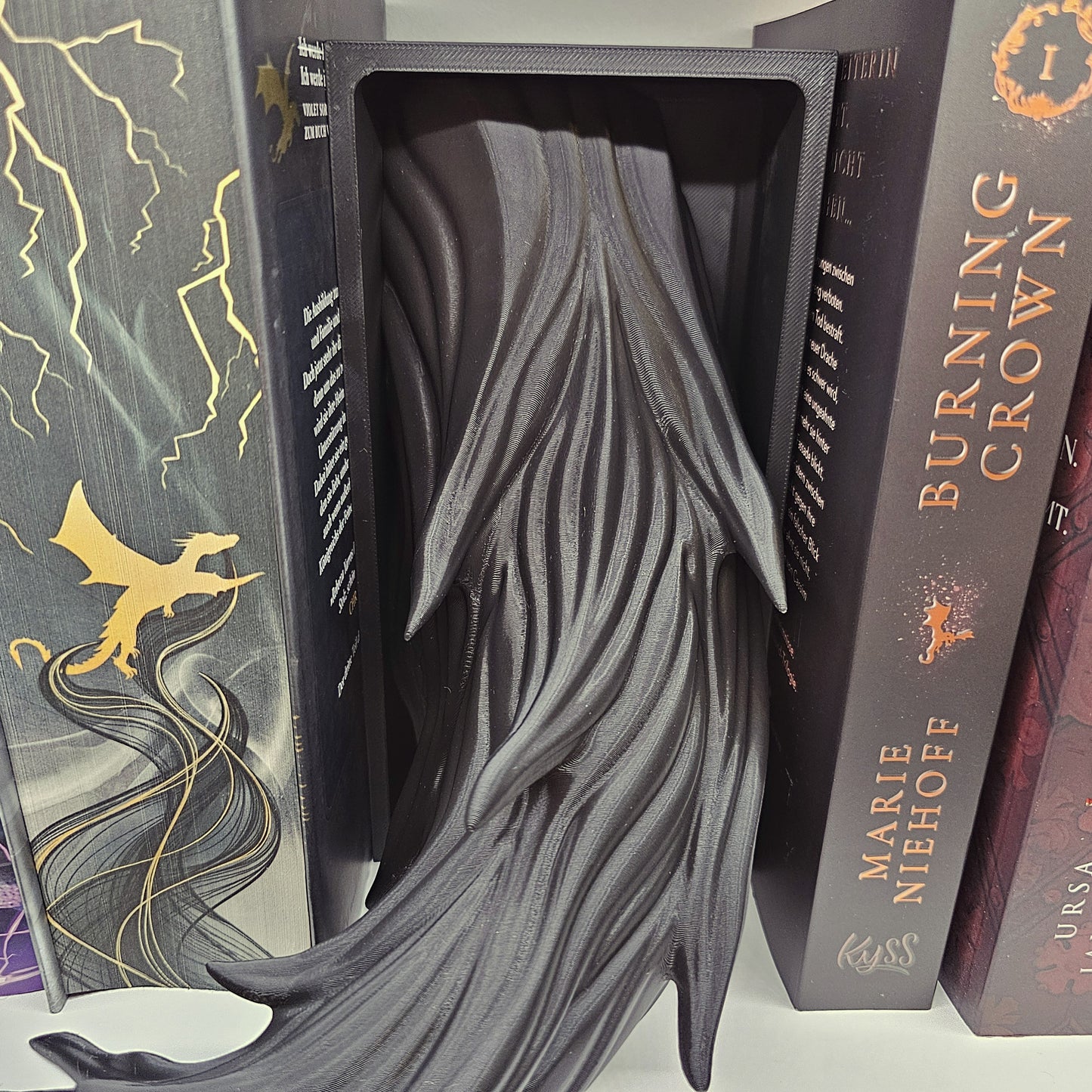 Book Nook Schattendrache Schwarz Set/Einzeln | 3D Druck | Buchstütze | Dekoration Bücherregal