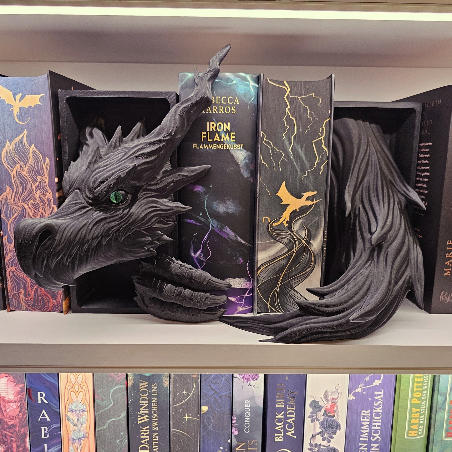 Book Nook Schattendrache Schwarz Set/Einzeln | 3D Druck | Buchstütze | Dekoration Bücherregal