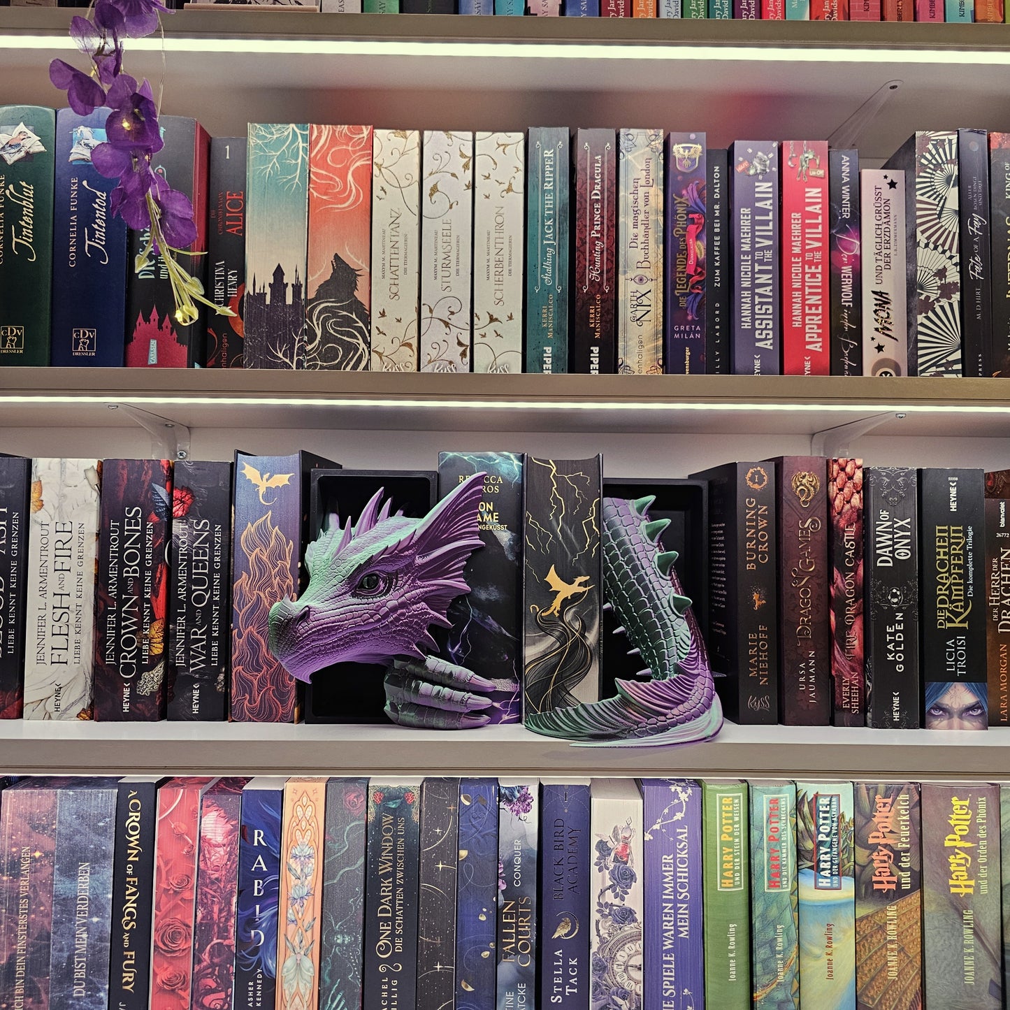 Book Nook Dragon green/purple shiny Set/Single | 3D Print | Bookend | Bookshelf Decoration
