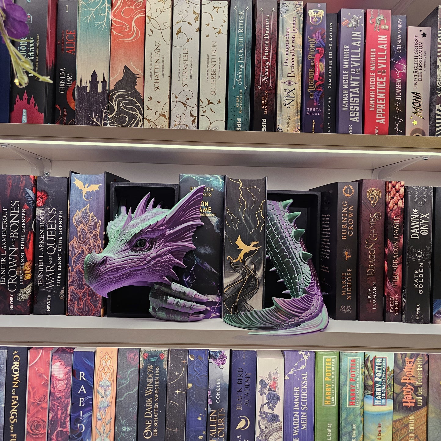 Book Nook Dragon green/purple shiny Set/Single | 3D Print | Bookend | Bookshelf Decoration