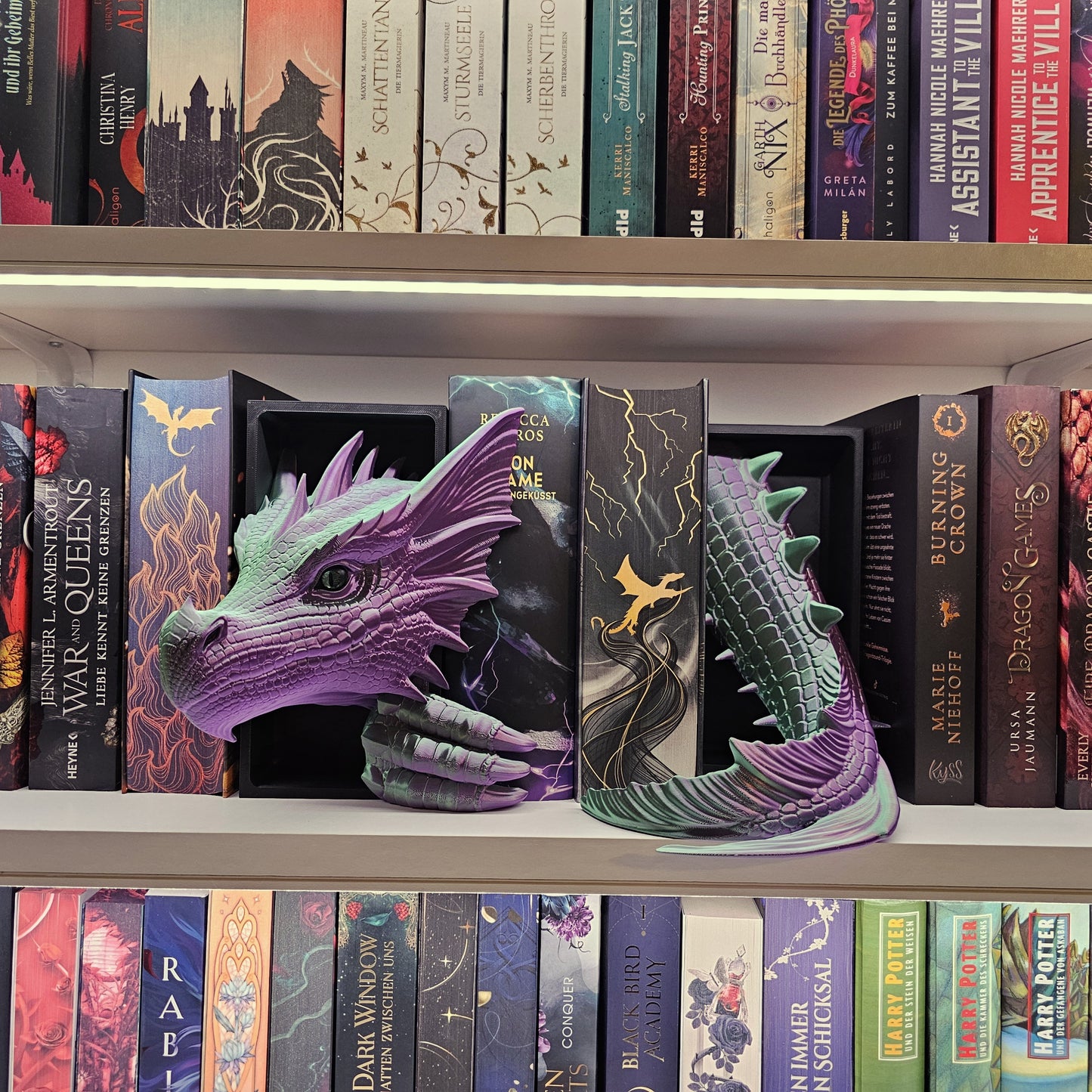 Book Nook Dragon green/purple shiny Set/Single | 3D Print | Bookend | Bookshelf Decoration