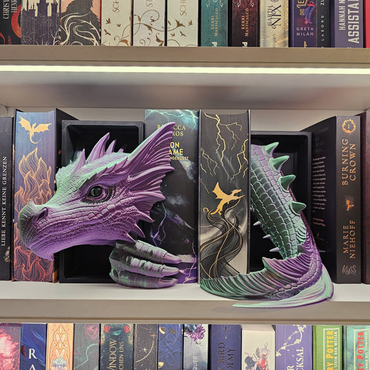 Book Nook Seedrache grün/lila glänzend Set/Einzeln | 3D Druck | Buchstütze | Dekoration Bücherregal